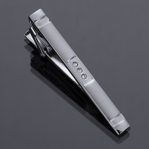 Wholesale men's formal silver tie clip with diamonds, fashionable and simple business sandblasted matte glossy diamond tie clip