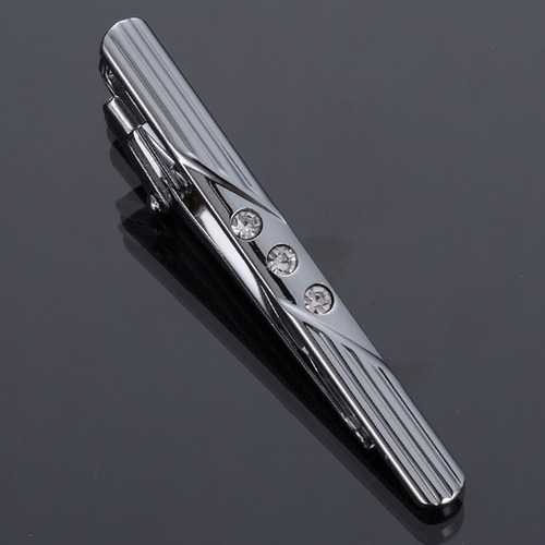 Wholesale men's formal silver tie clip with diamonds, fashionable and simple business sandblasted matte glossy diamond tie clip
