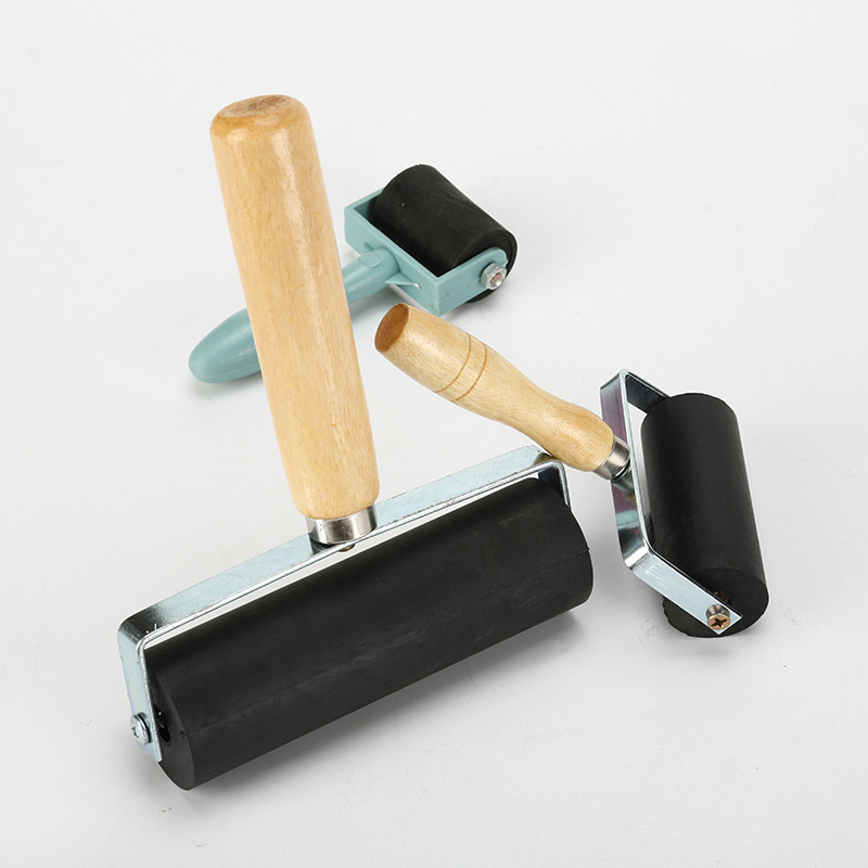 Rodillo de rodillo de madera mango de goma arte de impresión de madera herramienta de tinta de impresión tambor de tinta al por mayor