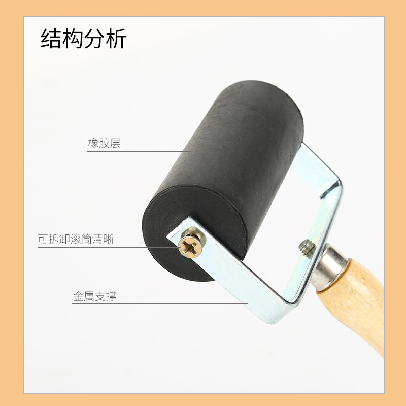 Rodillo de rodillo de madera mango de goma arte de impresión de madera herramienta de tinta de impresión tambor de tinta al por mayor