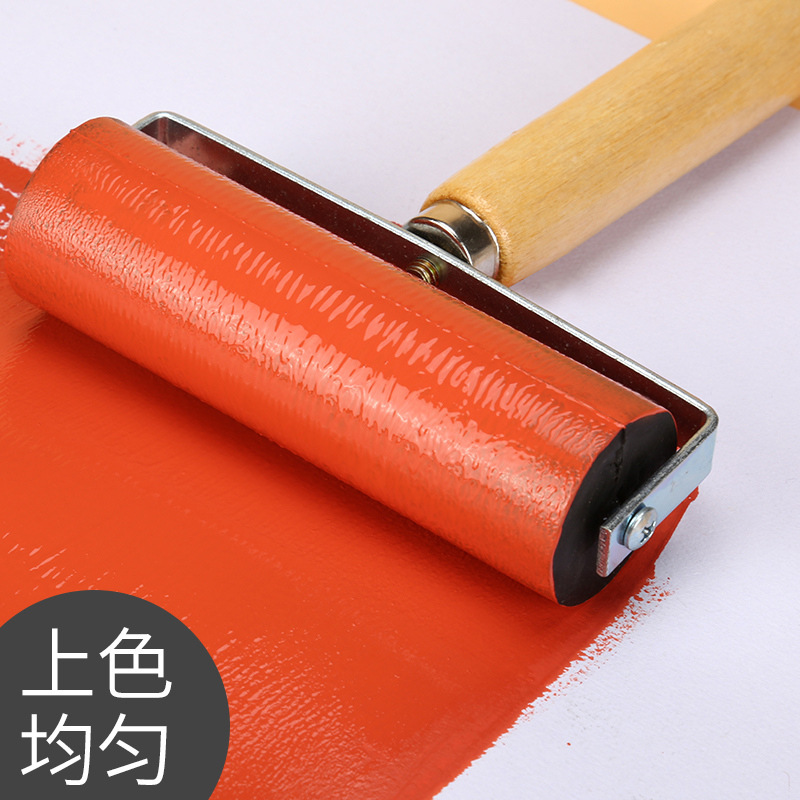 Rodillo de rodillo de madera mango de goma arte de impresión de madera herramienta de tinta de impresión tambor de tinta al por mayor