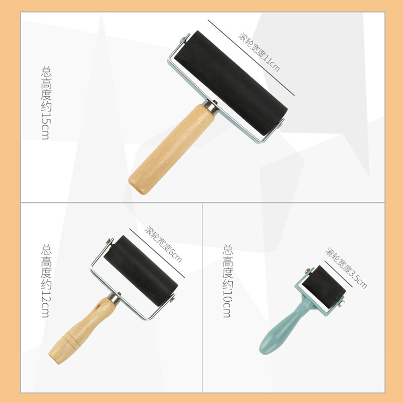 Rodillo de rodillo de madera mango de goma arte de impresión de madera herramienta de tinta de impresión tambor de tinta al por mayor