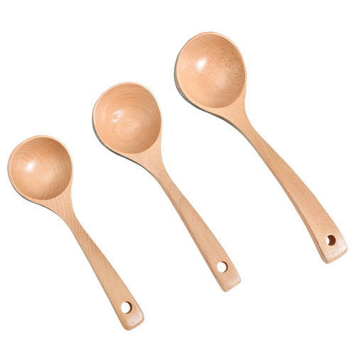 Beech wood household large soup wooden spoon for drinking soup, porridge and hot pot spoon creative wooden long handle large spoon