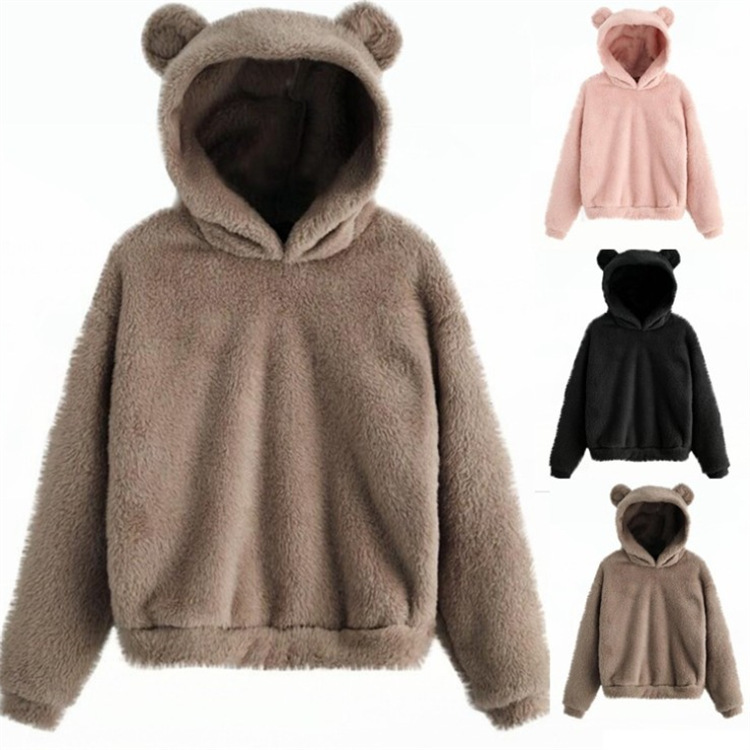 AliExpress EBAY2024 아마존 유럽과 미국 가을과 겨울 새로운 푹신한 토끼 귀 후드 따뜻한 스웨터 조끼