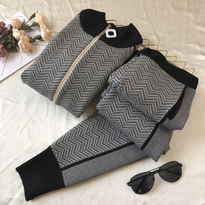 Women's Clothing new knitted jacket + small feet elastic pants two piece set_voghion.com