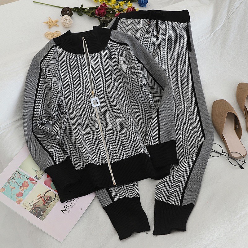 Women's Clothing new knitted jacket + small feet elastic pants two piece set_voghion.com