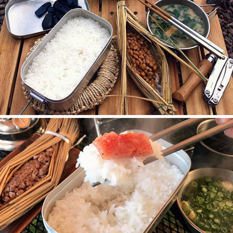 Cuadrado adulto transfronterizo excursión al aire libre camping artefacto de cocina caja de almuerzo de aluminio portátil de viaje caja de almuerzo Bento japonés