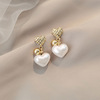 Cute zirconium from pearl, silver needle, earrings, 2020, Japanese and Korean, simple and elegant design, silver 925 sample, wholesale