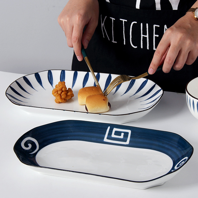 Ceramic Fish Plate Internet Celebrity Japanese Underglaze Color Tableware Creative Dish New Style Steamed Fish Grilled Fish Plate Home Wholesale