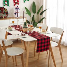 跨境 居家圣诞桌旗装饰格子桌布节日布置红黑餐桌布外贸跨境台布