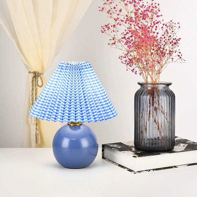 Table Lamp INS Retro Pleated Shade, Ceramic Base, USB/12W Options, Bedside Night Light