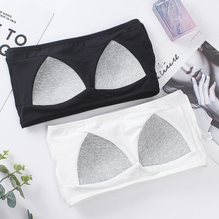 Student Strapless Female Development Period One-word Wai Pure Cotton Underwear Anti-light Junior High School Student High School Student Vest Fixed Chest Pad