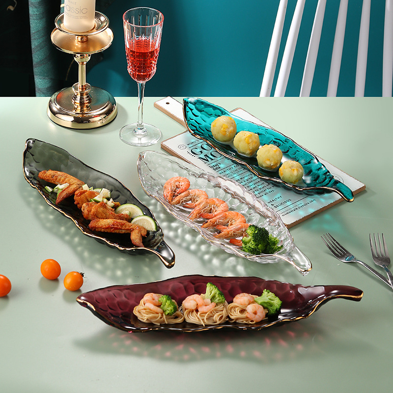 Golden edge pea fruit plate living room home Nordic irregular wave Net red creative glass tray