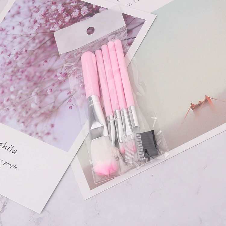 Makeup brush set, 5‑piece pink brushes for eye and face, OPP bag, wholesale/OEM
