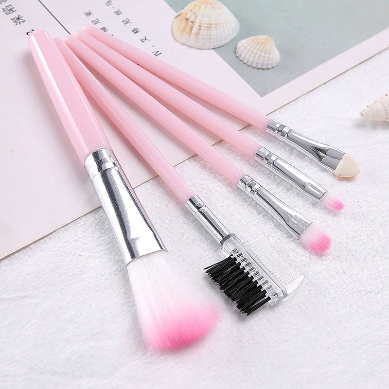 Makeup brush set, 5‑piece pink brushes for eye and face, OPP bag, wholesale/OEM