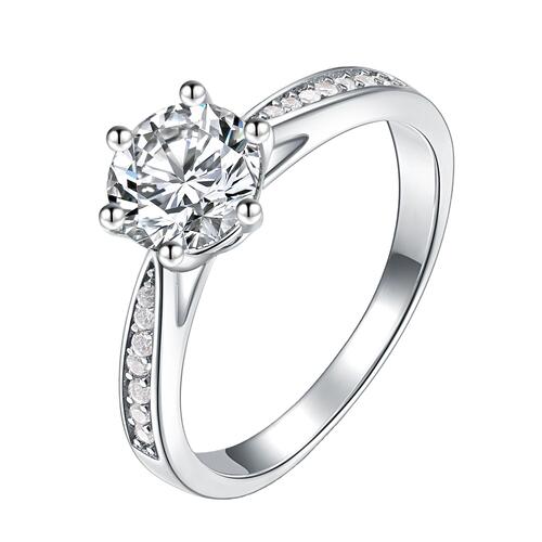 S925 sterling silver D color moissanite simulated diamond ring classic six claws one carat open female model live broadcast with certificate