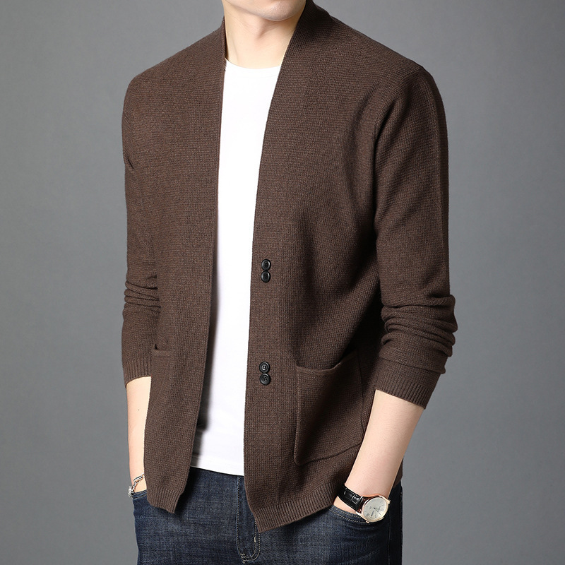 Spring and Autumn New Men's Cardigan Youth Casual Men's Men's Sweater Solid Color Cardigan Jacket Casual and Easiest for Match