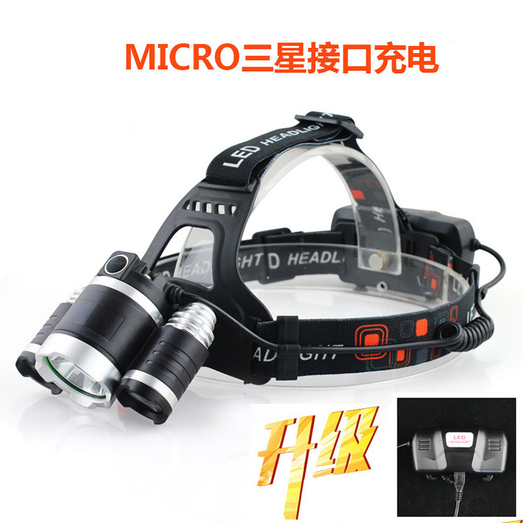 Transfronteriza de enfoque giratorio fuerte luz 3LED Faro de alta potencia de iluminación al aire libre lámpara de pesca nocturna carga T6 faro