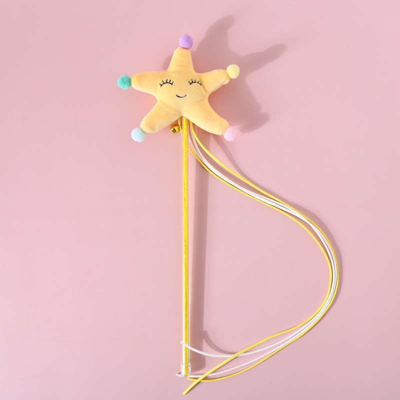 Juguete interactivo para gatos con sonido, varita de peluche con forma de estrella de mar y girasol, con borlas y cascabel, para estimular a tu gato.