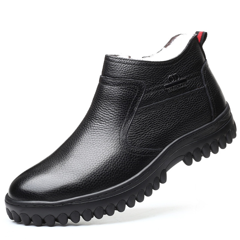 Invierno cuero genuino lana hombres zapatos acolchados de algodón capa superior de piel de vaca de alta-top forrado de lana caliente papá zapatos de cuero más el tamaño 45 zapatos de los hombres 46