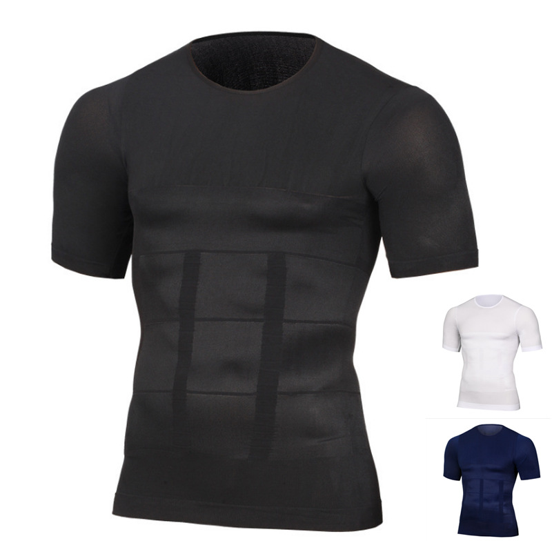 Actualización sin fisuras cuerpo de los hombres que forma la ropa del vientre que contrae la espalda de elevación de la presión apretada ropa interior que absorbe la humedad deportes camiseta