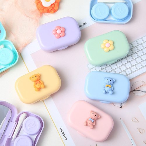 New ins Macaron Contact Lens Box Cartoon Portable Myopia Contact Lens Care Box Girls Color Contact Lens Box