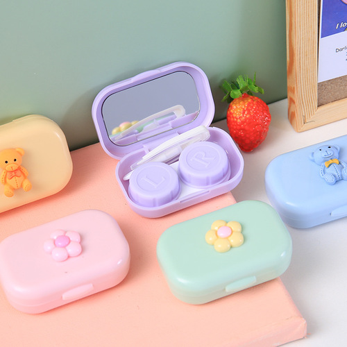 New ins Macaron Contact Lens Box Cartoon Portable Myopia Contact Lens Care Box Girls Color Contact Lens Box