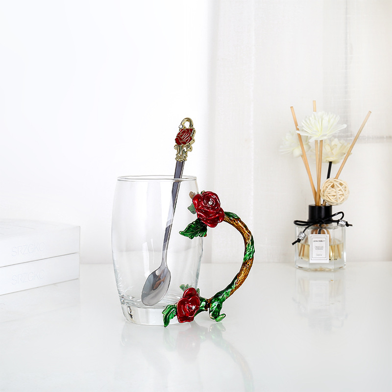Rose esmalte taza de vidrio hogar resistente a altas temperaturas taza de separación de té de oficina juego de té pareja taza de regalo fábrica