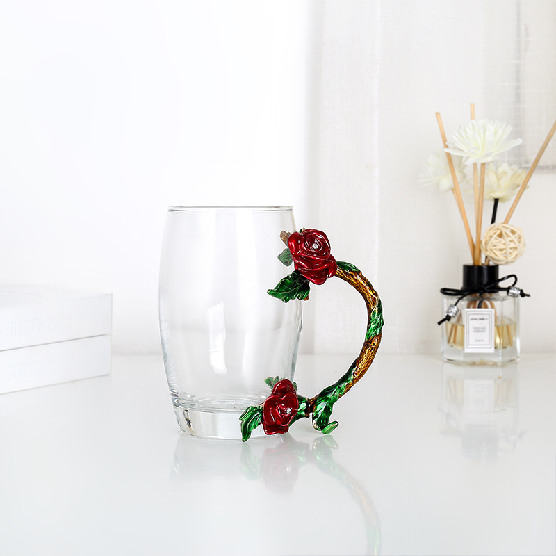 Rose esmalte taza de vidrio hogar resistente a altas temperaturas taza de separación de té de oficina juego de té pareja taza de regalo fábrica
