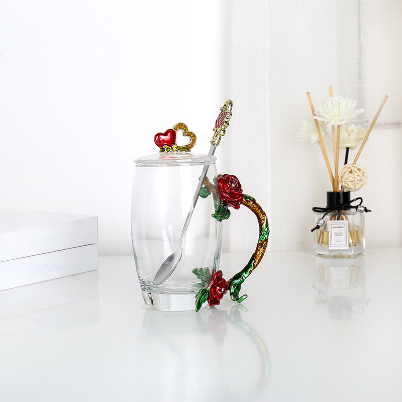 Rose esmalte taza de vidrio hogar resistente a altas temperaturas taza de separación de té de oficina juego de té pareja taza de regalo fábrica