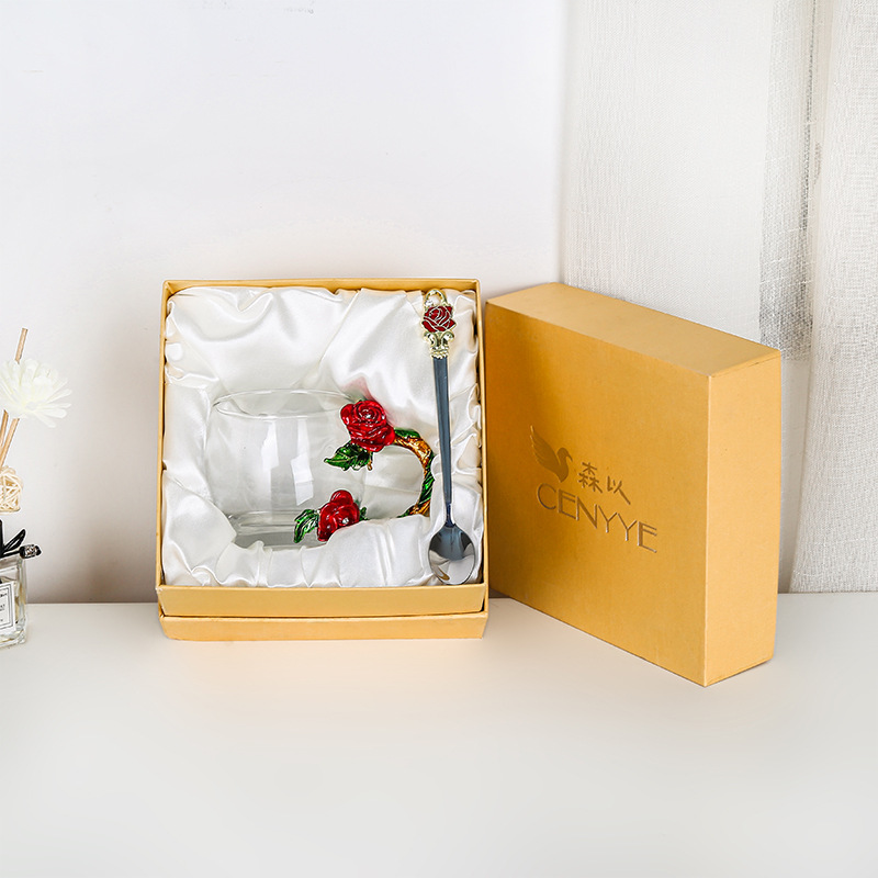 Rose esmalte taza de vidrio hogar resistente a altas temperaturas taza de separación de té de oficina juego de té pareja taza de regalo fábrica