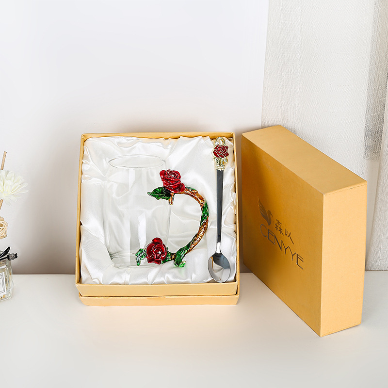 Rose esmalte taza de vidrio hogar resistente a altas temperaturas taza de separación de té de oficina juego de té pareja taza de regalo fábrica