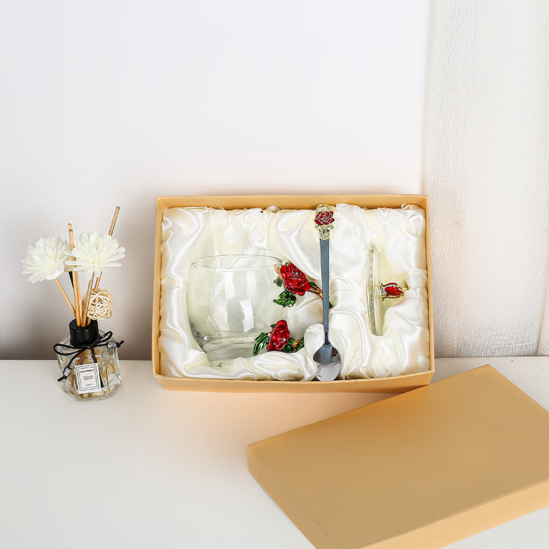 Rose esmalte taza de vidrio hogar resistente a altas temperaturas taza de separación de té de oficina juego de té pareja taza de regalo fábrica