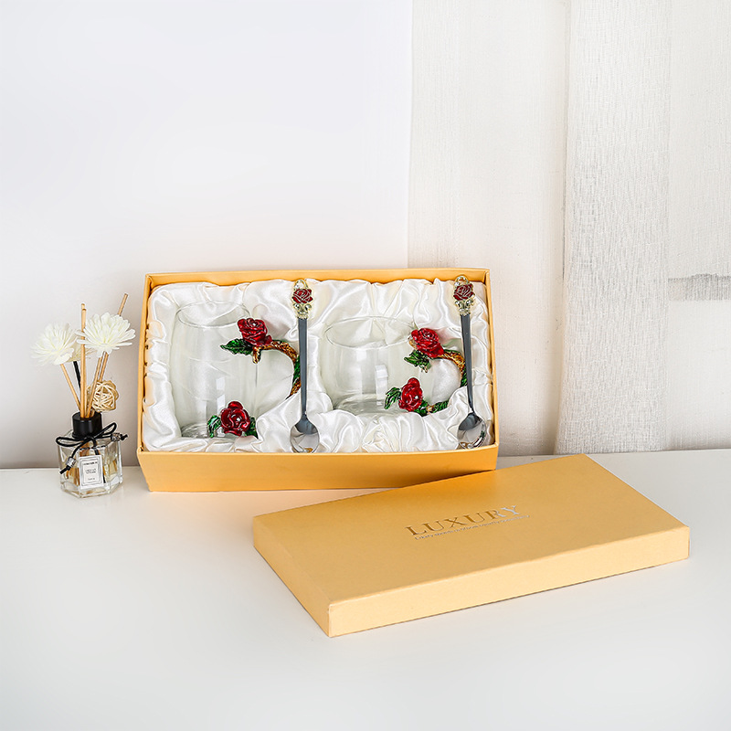 Rose esmalte taza de vidrio hogar resistente a altas temperaturas taza de separación de té de oficina juego de té pareja taza de regalo fábrica