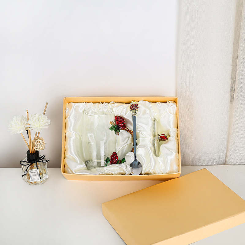 Rose esmalte taza de vidrio hogar resistente a altas temperaturas taza de separación de té de oficina juego de té pareja taza de regalo fábrica