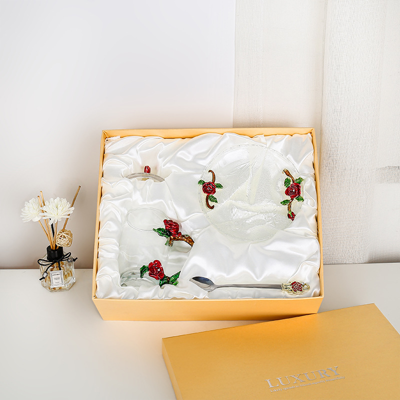 Rose esmalte taza de vidrio hogar resistente a altas temperaturas taza de separación de té de oficina juego de té pareja taza de regalo fábrica