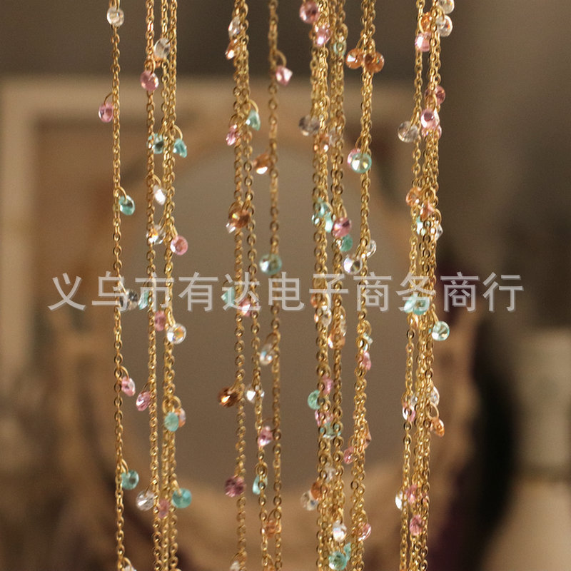 Copper necklace with zircon handmade with tassels