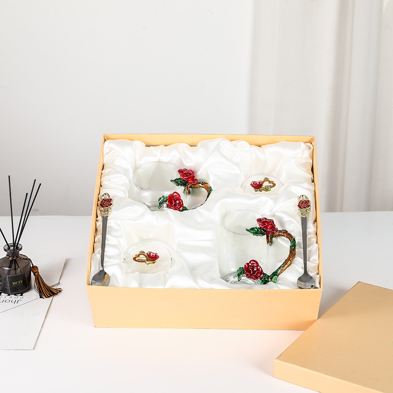 Rose esmalte taza de vidrio hogar resistente a altas temperaturas taza de separación de té de oficina juego de té pareja taza de regalo fábrica