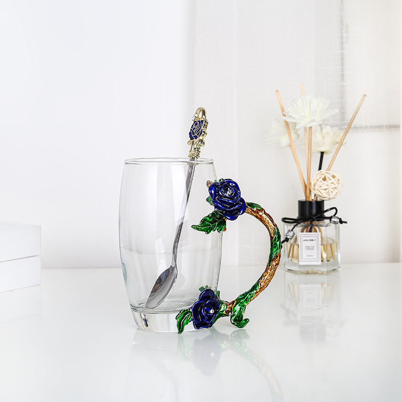 Rose esmalte taza de vidrio hogar resistente a altas temperaturas taza de separación de té de oficina juego de té pareja taza de regalo fábrica