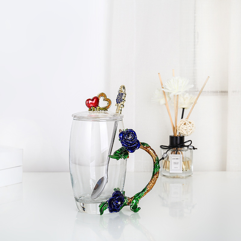 Rose esmalte taza de vidrio hogar resistente a altas temperaturas taza de separación de té de oficina juego de té pareja taza de regalo fábrica