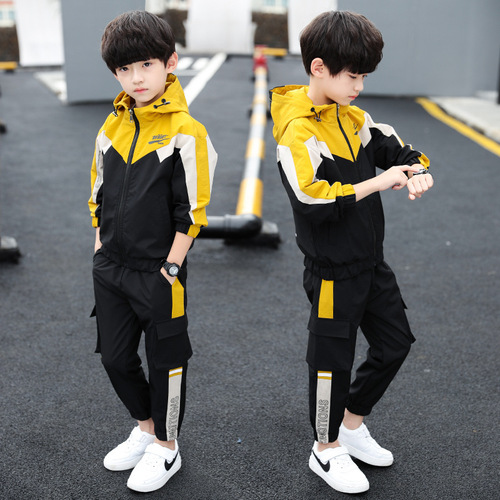 Children's Autumn Set 8 for Boys, 9 Sports Clothes, 10 Medium-Size Kids Autumn, 12 Korean Style Fashion Two-Piece Set for 15-Year-Olds