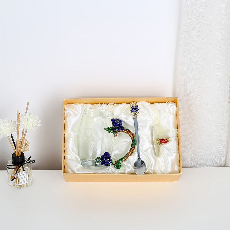 Rose esmalte taza de vidrio hogar resistente a altas temperaturas taza de separación de té de oficina juego de té pareja taza de regalo fábrica