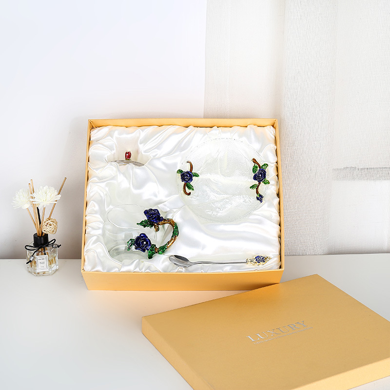 Rose esmalte taza de vidrio hogar resistente a altas temperaturas taza de separación de té de oficina juego de té pareja taza de regalo fábrica