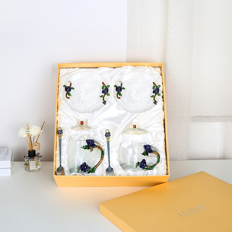 Rose esmalte taza de vidrio hogar resistente a altas temperaturas taza de separación de té de oficina juego de té pareja taza de regalo fábrica
