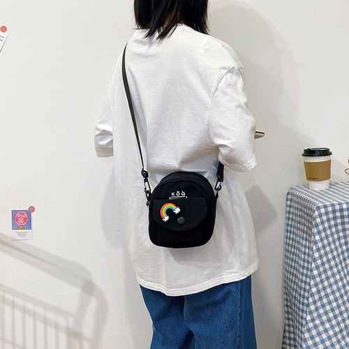 Fashionable canvas crossbody women's bag, new children's shoulder bag, trendy ins small bag, Japanese fresh and sweet women's bag