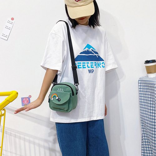 Fashionable canvas crossbody women's bag, new children's shoulder bag, trendy ins small bag, Japanese fresh and sweet women's bag