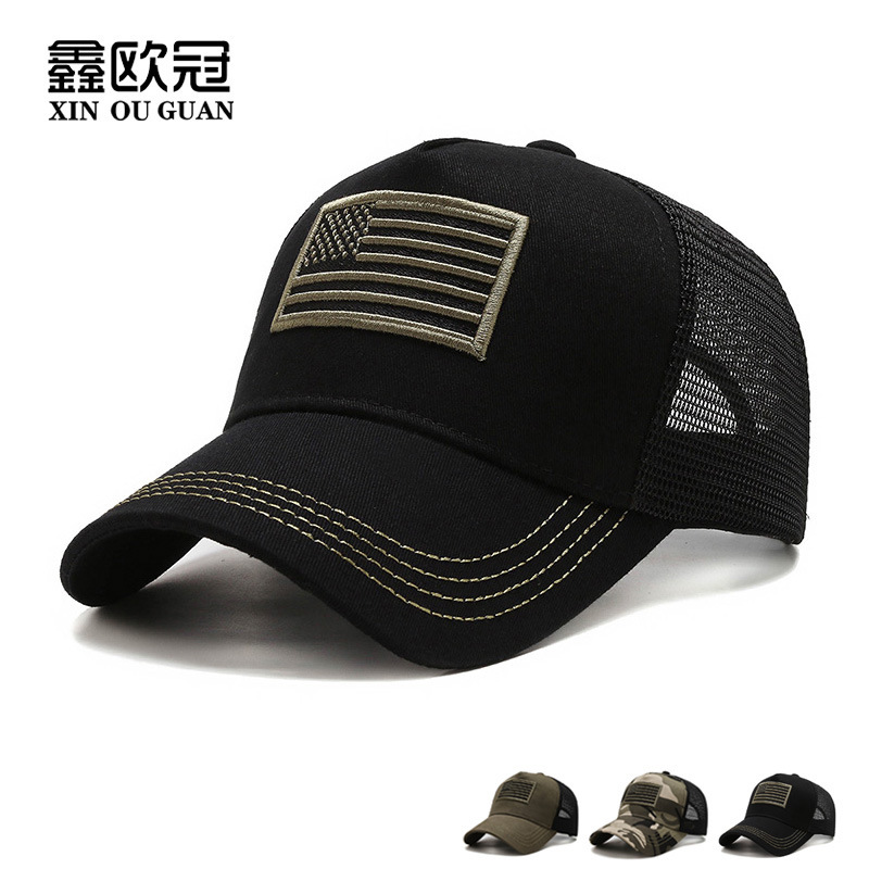 Summer Hat Men's Outdoor Camouflage Mesh Cap Embroidered American Flag Baseball Cap Amazon Explosion Cap