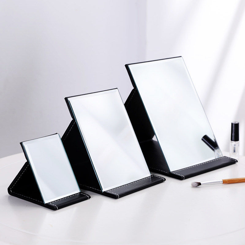 Mirror Foldable PU Large Makeup Mirror Portable Dressing Mirror Desktop Thickened Princess HD Mirror
