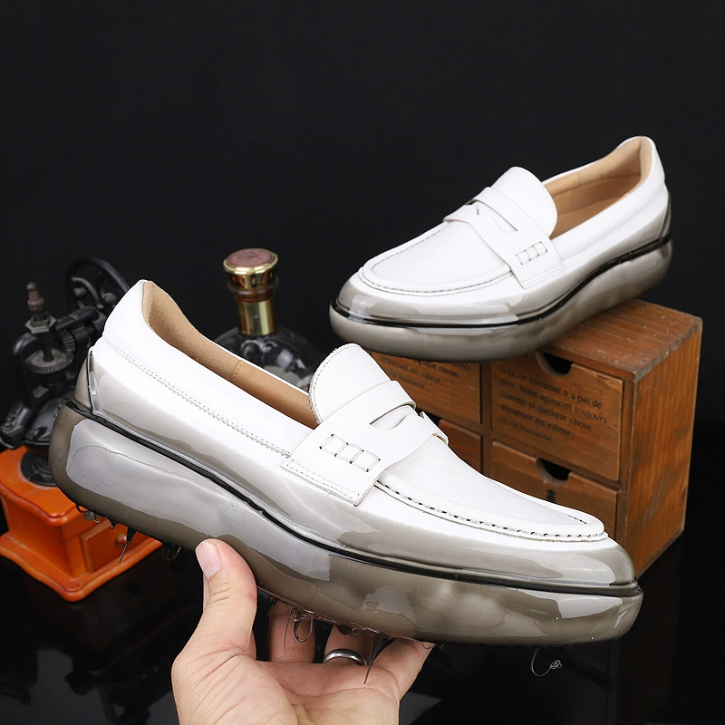 Мокасины с толстой подошвой, мужская повседневная обувь, модный тренд 2023, новые резиновые туфли из воловьей кожи с заниженной ногой, ленивые мужские туфли без шнуровки