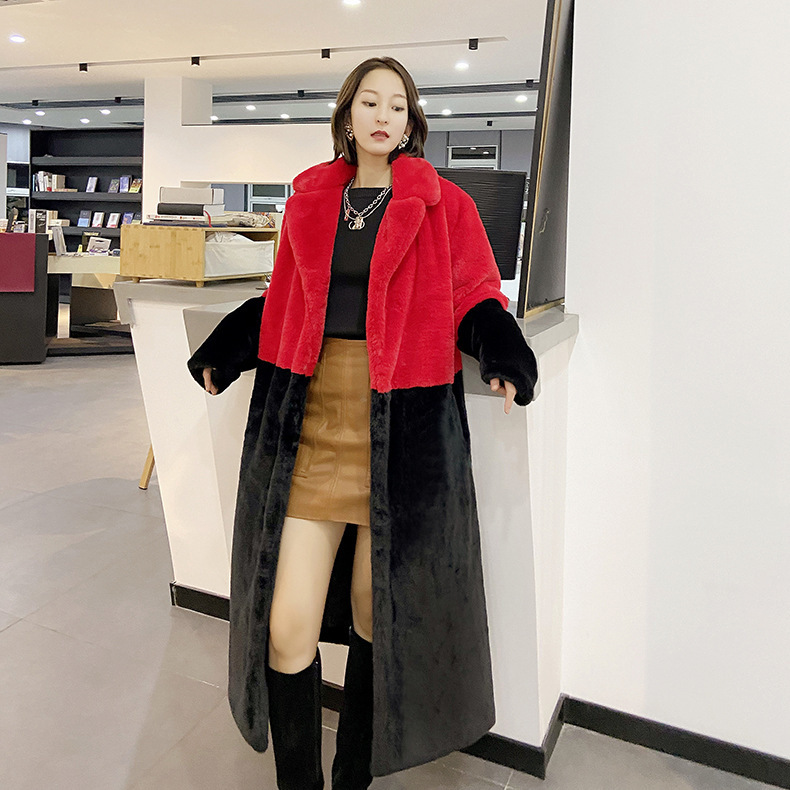 Winter loose mink velvet imitation fur stitching long coat Mao Mao suit collar women's coat factory wholesale Winter loose mink velvet imitation fur stitching long coat Mao Mao suit collar women's coat factory wholesale